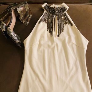 Bodycon dress with metallic neck detail